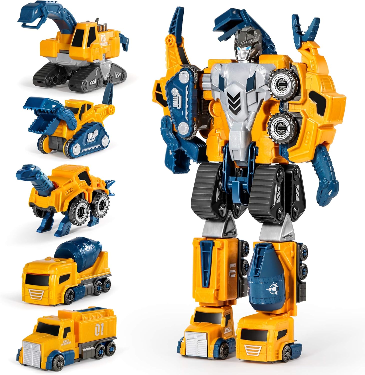 Detalle de MIEBELY Toddler Robot Construction Vehicles Set (5-Piece) – Transforming Magnetic Robot Trucks for Kids