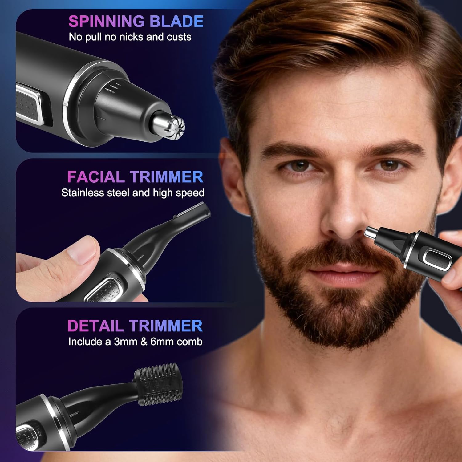 Thumbnail 6 de Nose Hair Trimmer for Men – 2-in-1 Rechargeable Nasal & Eyebrow Trimmer with IPX7 Waterproof Blades