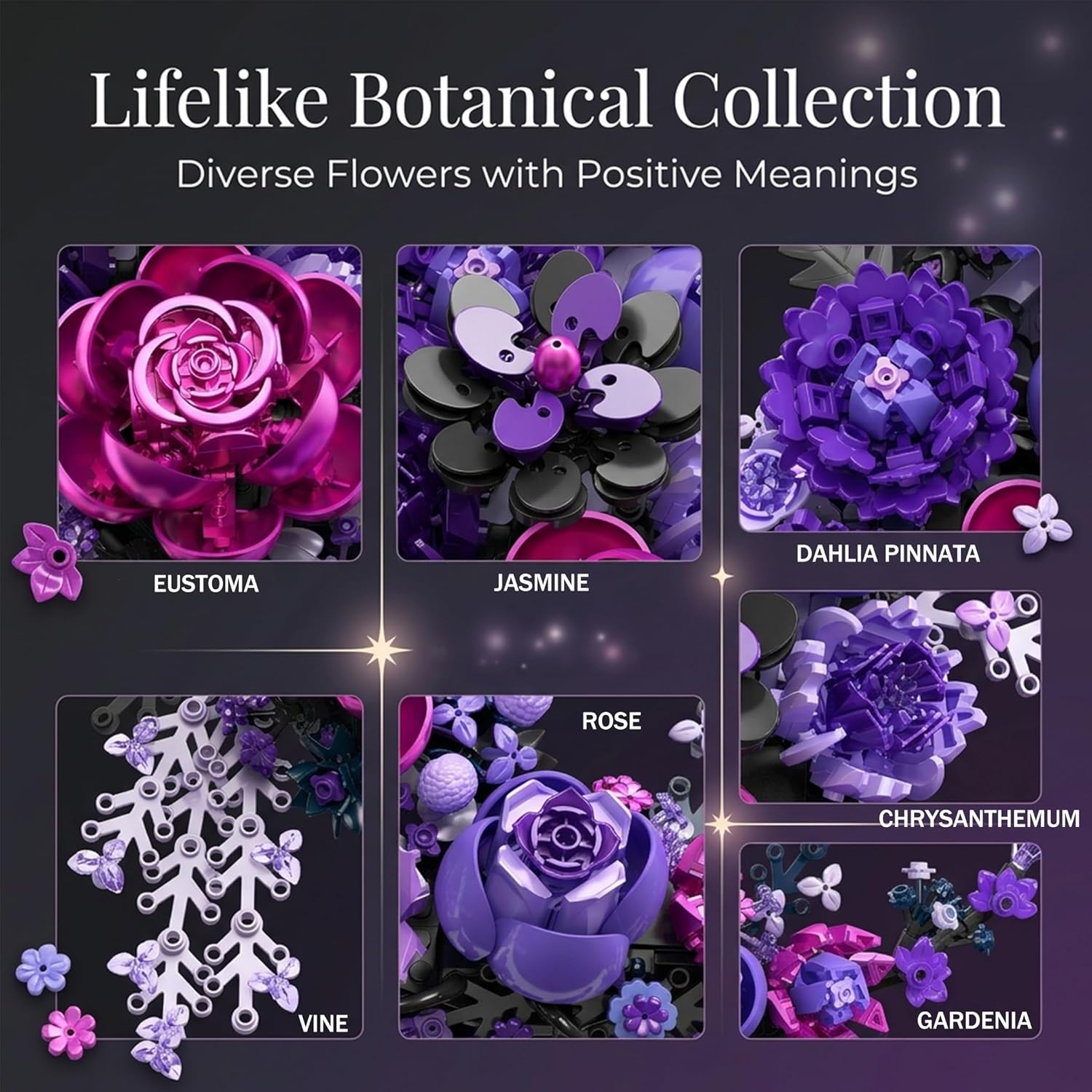 Detalle de Loyratche Purple Moon Flower Building Set: A Lunar Floral Display Compatible with LEGO