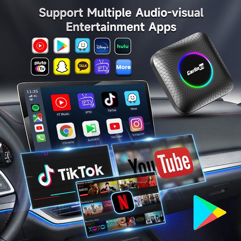 Detalle de CarlinKit New Android 13 AIBOX LED Ambient: Wireless CarPlay/Android Auto Adapter