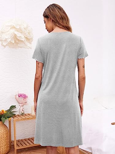 Thumbnail 6 de Ekouaer Camicia da Notte Donna Parto Ospedale – relax estivo con: bottoni aperta davanti, manica corta, grigio chiaro (M)