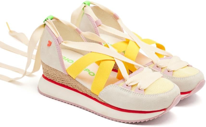 Detalle de GIOSEPPO Baskets Ouvertes en Cuir à Compensations, Raphia – HINESBURG