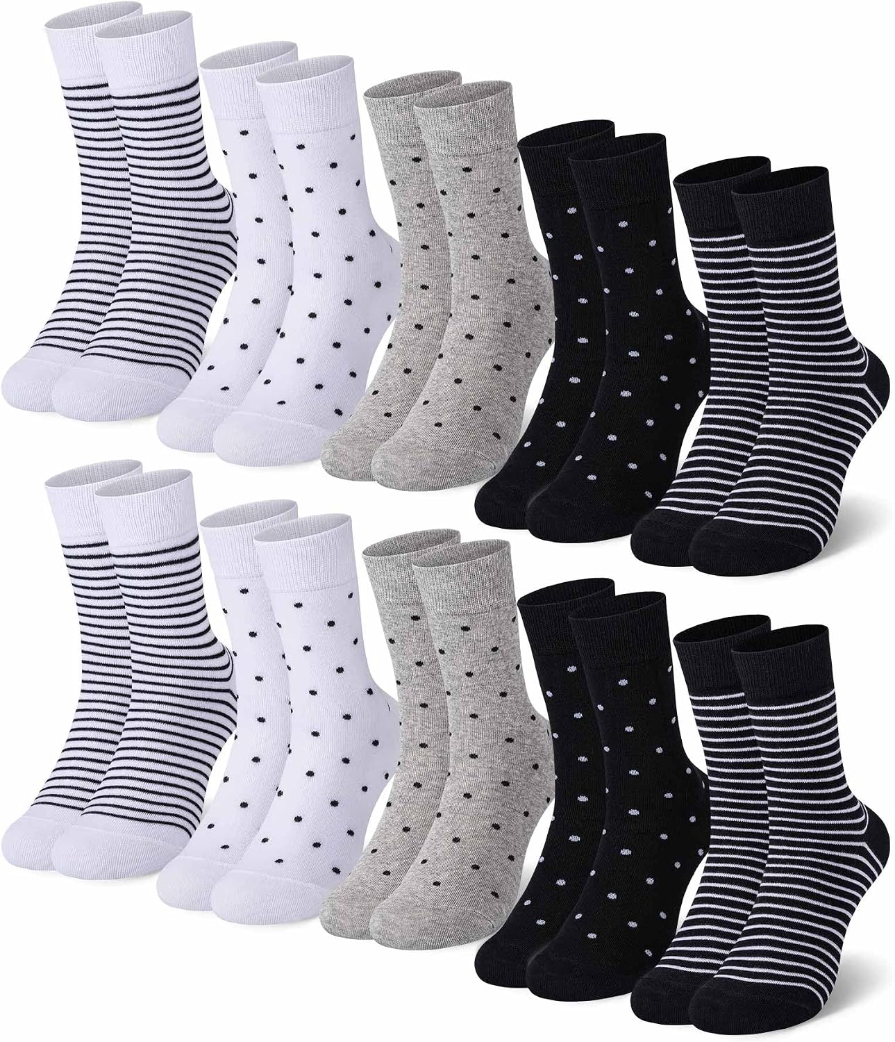 Detalle de Falechay 10 Paar Damensocken mit Punkt-Streifen-Muster (Baumwolle), Sport-Style für 35–42