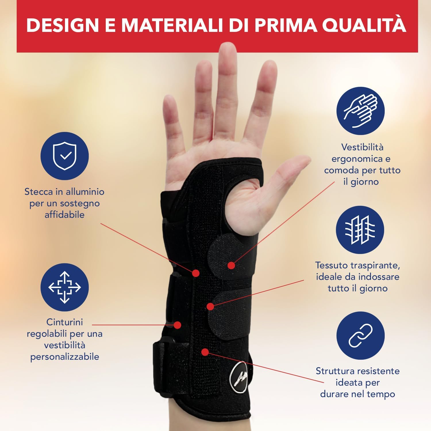 Detalle 2 de Tutore tunnel carpale destro medico con stecca in metallo 🩺