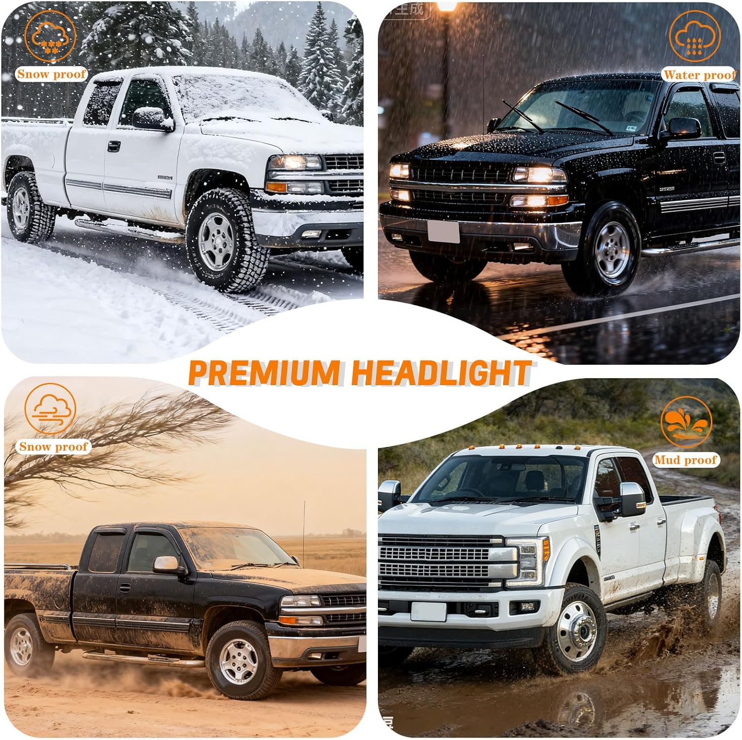 Thumbnail 6 de DimFlux LED DRL Headlights for Dodge Ram 1500 (2006-2008) and Ram 2500/3500 (2006-2009) — Black Housing, Amber Reflector