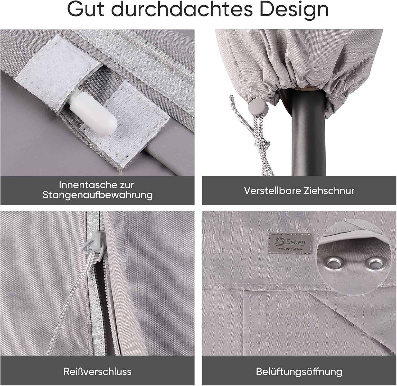 Detalle de Sekey Schutzhülle für Ampelschirm 260×65 cm – robust, wasserabweisend und luftdurchlässig