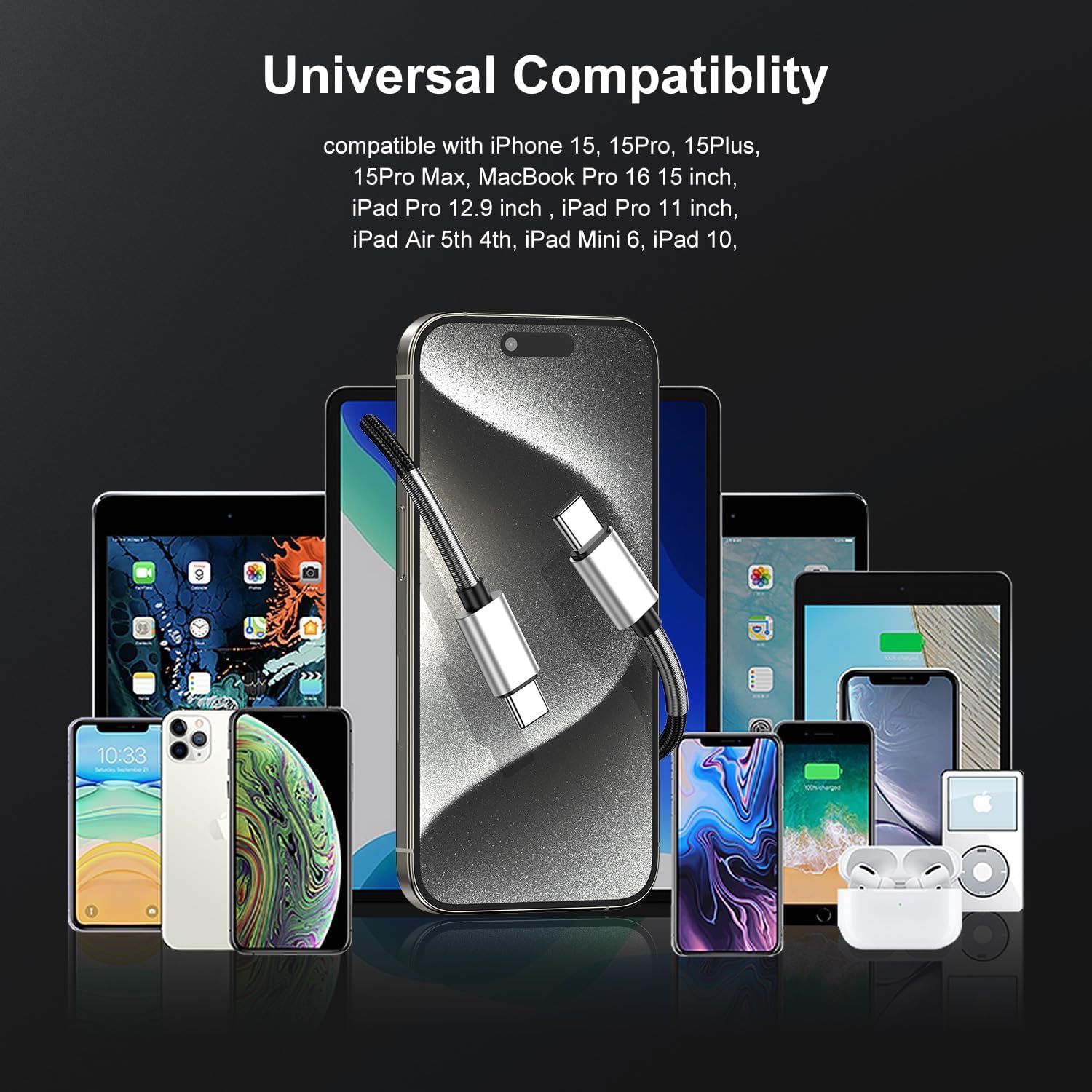 Thumbnail 5 de Jeenek Long USB-C to USB-C Charger Cable (10ft) — 60W Fast Charging Cord