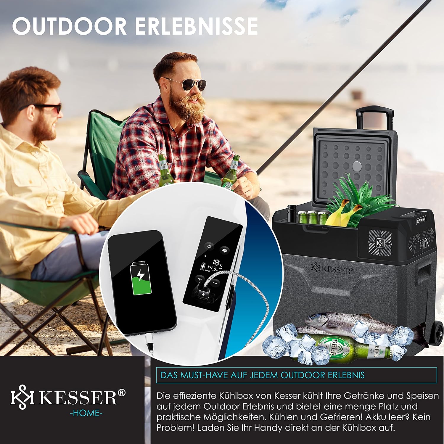 Detalle de KESSER® Kompressor-Kühlbox 30L – mobile Kühlbox mit App-Steuerung und Gefrierfunktion