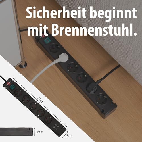 Detalle de Brennenstuhl Bremounta 6-Fach-Steckdosenleiste mit Schalter – sichere Wandmontage
