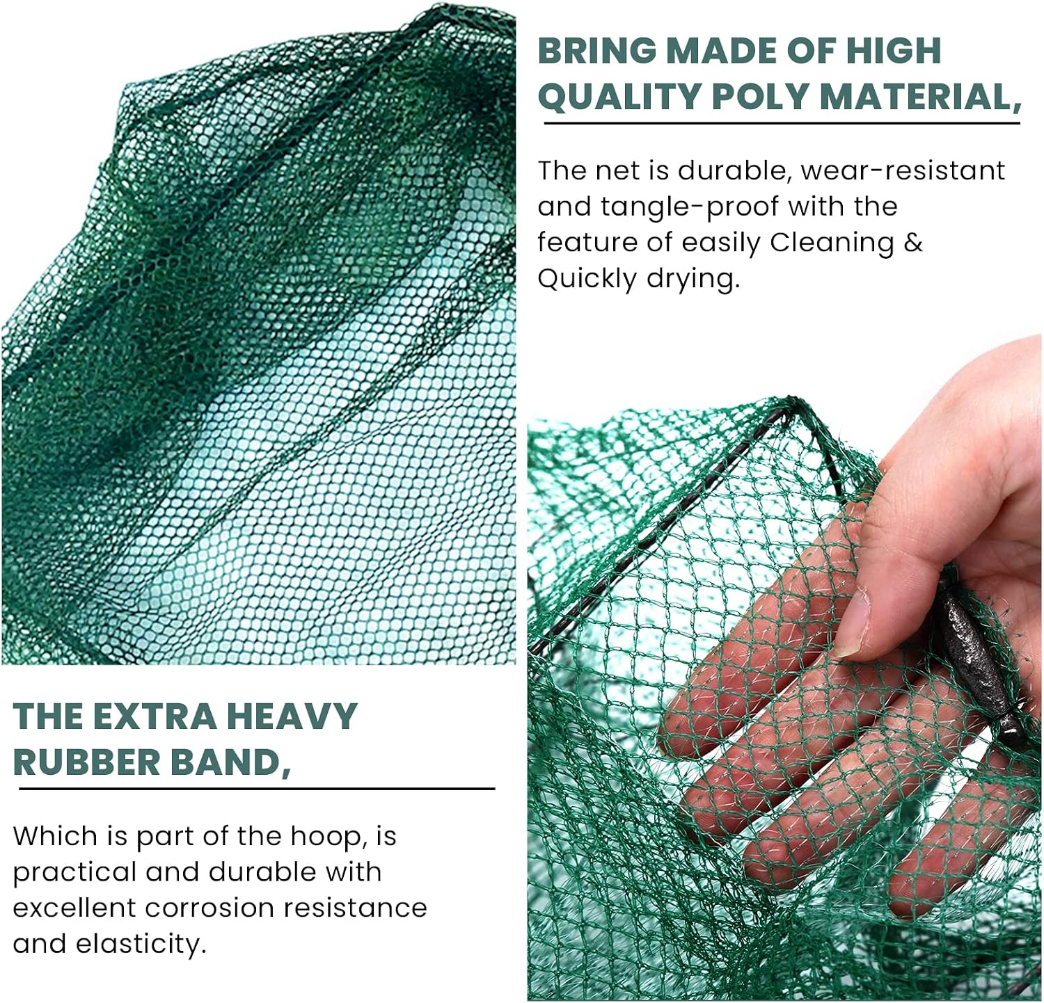 Detalle de KK'S GLAMS Telescope Fishing Landing Net (Foldable 1.5m Aluminium Pole, 43cm Net) — Silver & Green