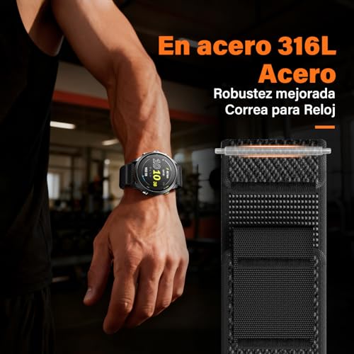 Detalle de Correa de reloj 22 mm NotoCity para Garmin: nylon transpirable y cierre en acero inoxidable