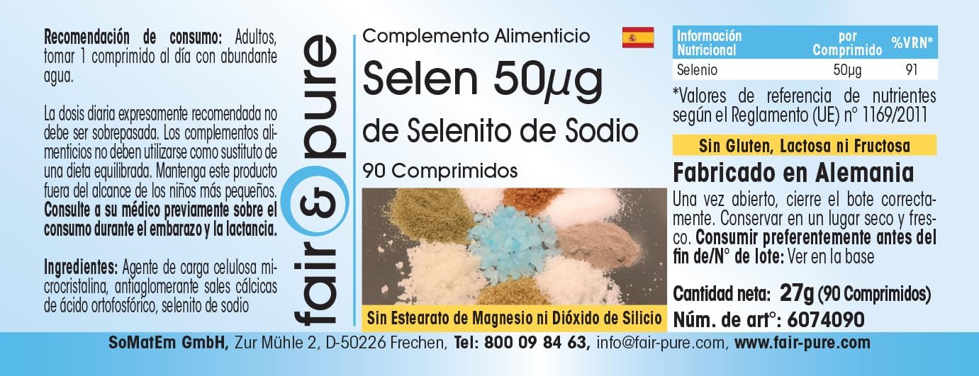 Detalle de Fair & Pure Selen 50µg aus Natriumselenit – 90 Tabletten, vegan, schluckfreundlich, hergestellt in Deutschland