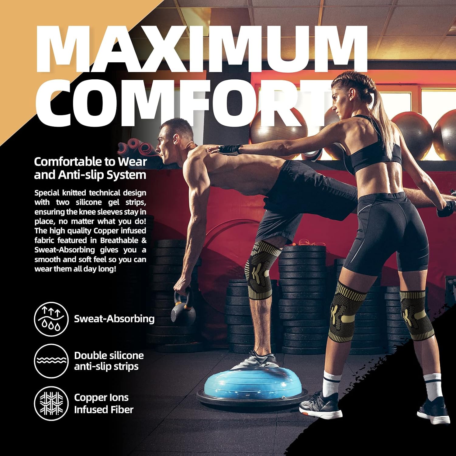 Thumbnail 6 de Copper Knee Support 2-Pack compression sleeve for pain relief