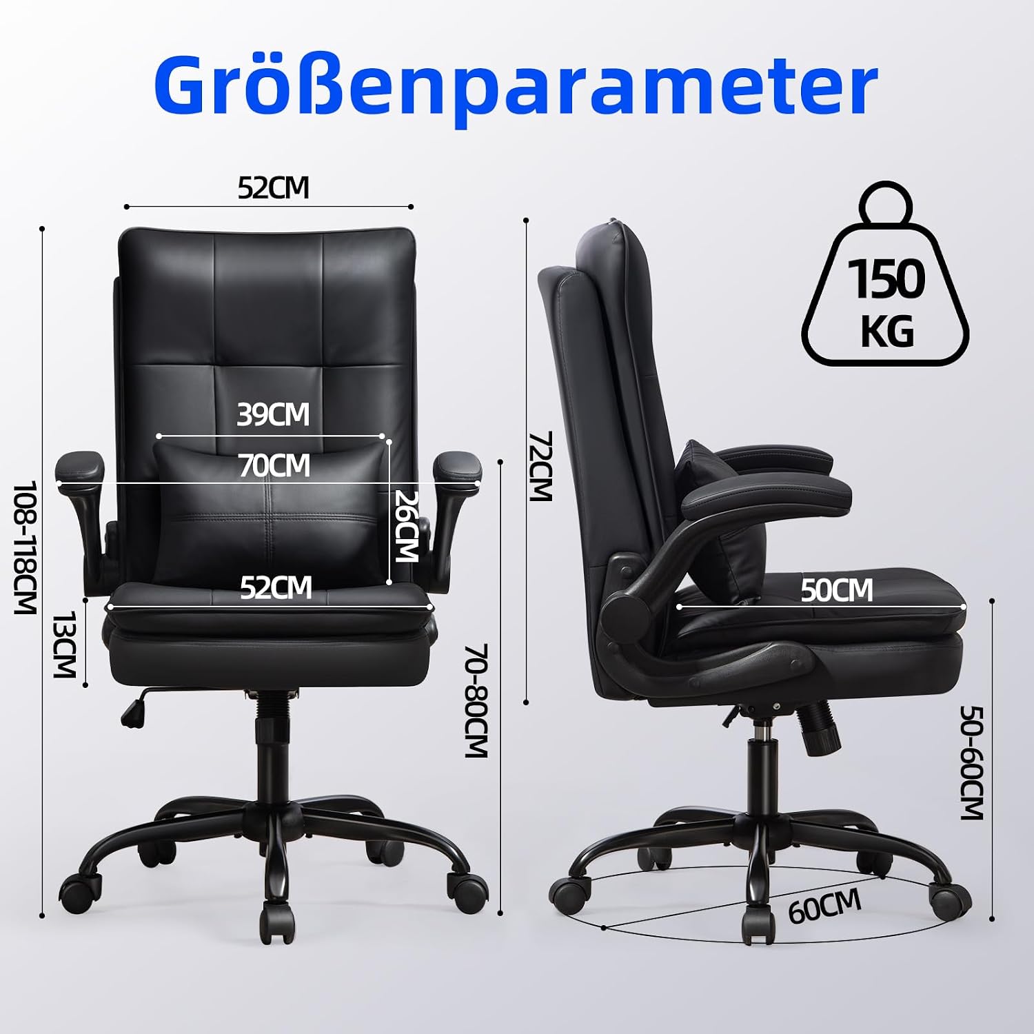 Detalle de Asukale Bürostuhl Ergonomisch 150 kg, Schwarz