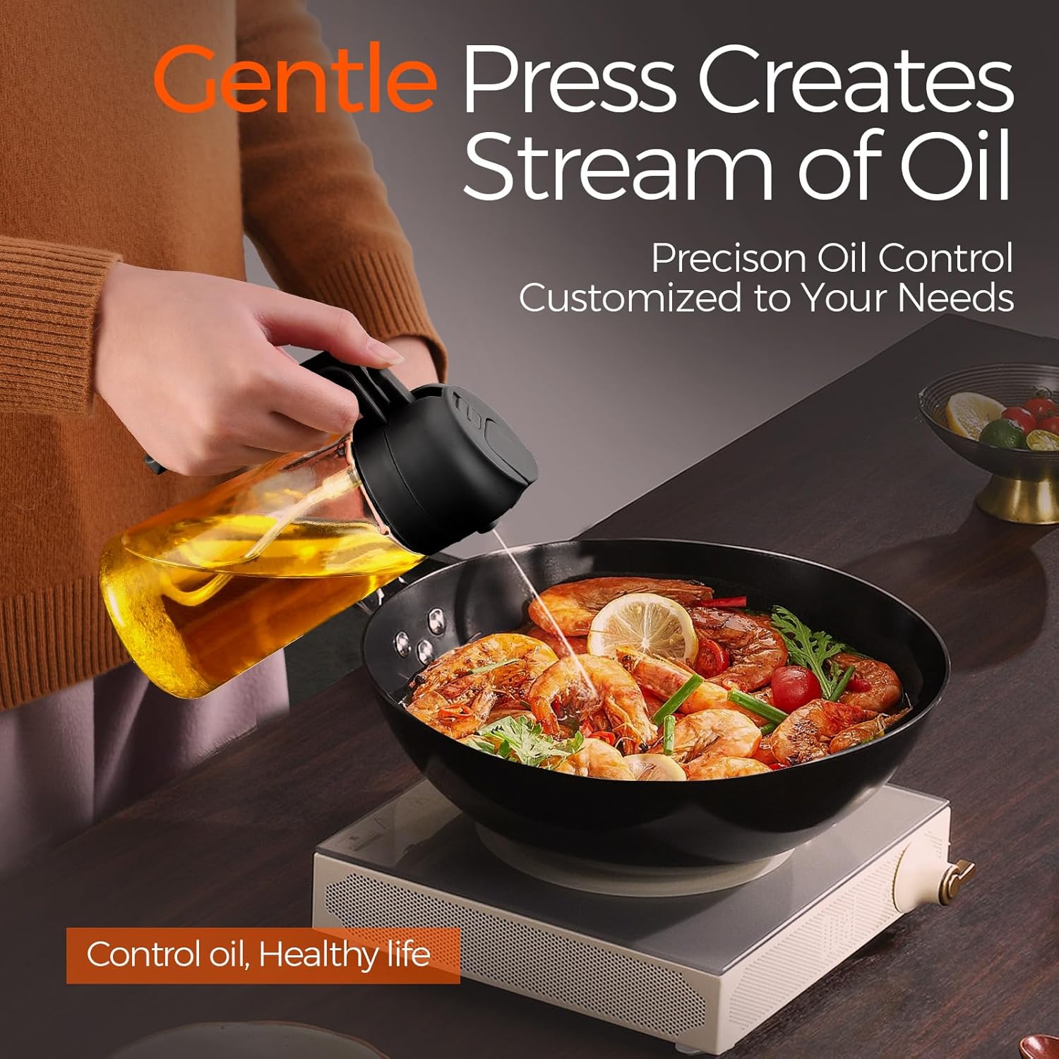 Detalle 2 de YARRAMATE 2-Pack 16oz (470ml) Olive Oil Dispenser & Glass Sprayer (Black) — 2-in-1 Pour or Spray