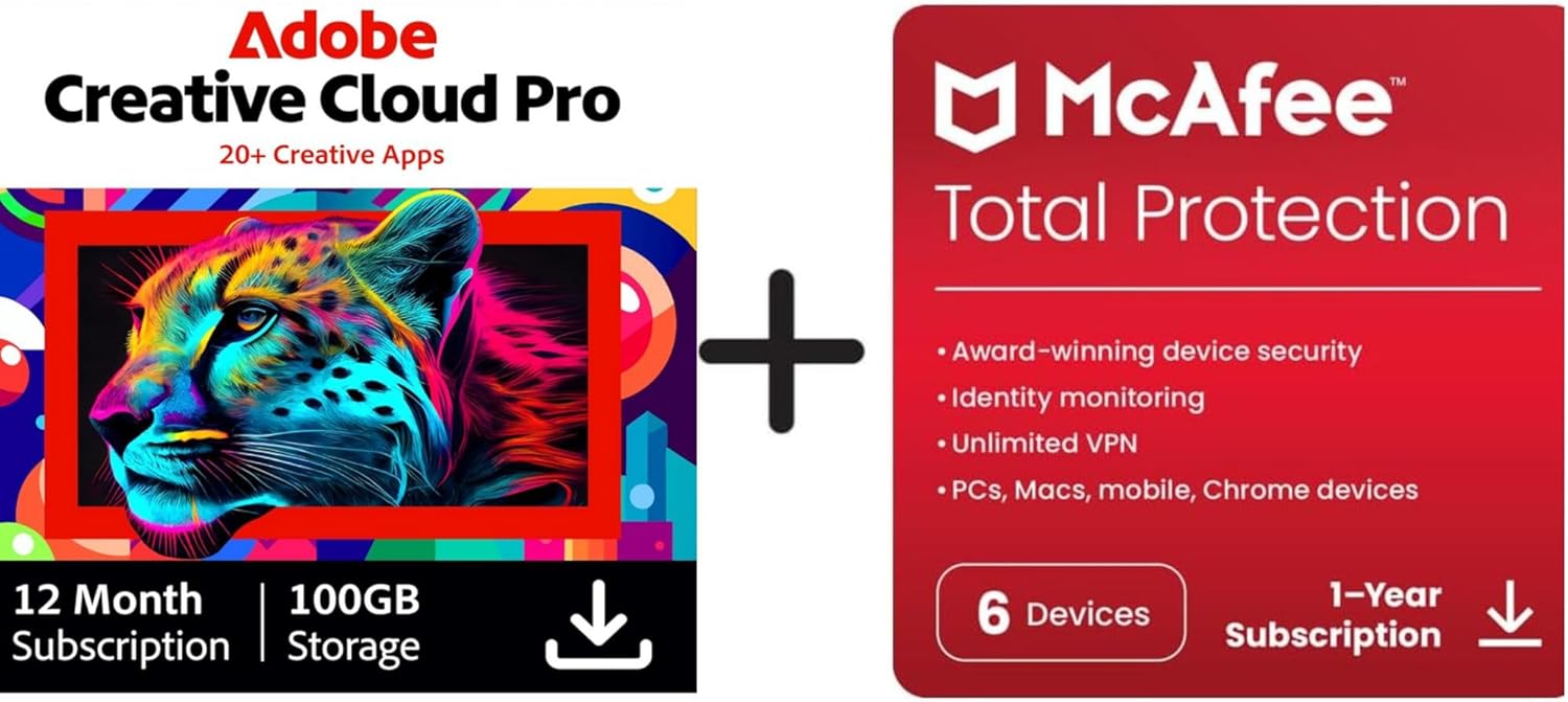 Detalle 2 de Adobe Creative Cloud All Apps Student + McAfee Total Protection 2026 (6 Devices, 12 Months) – Activation Code by Email