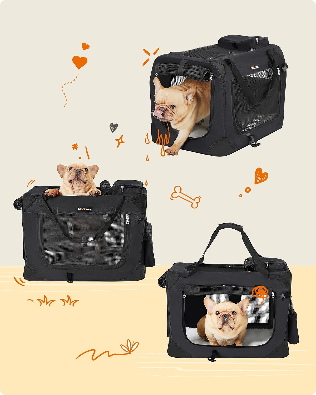 Thumbnail 6 de FEANDREA BAX PDC50H Folding Cat and Dog Carrier, 3 Mesh Doors, 50 x 35 x 35 cm