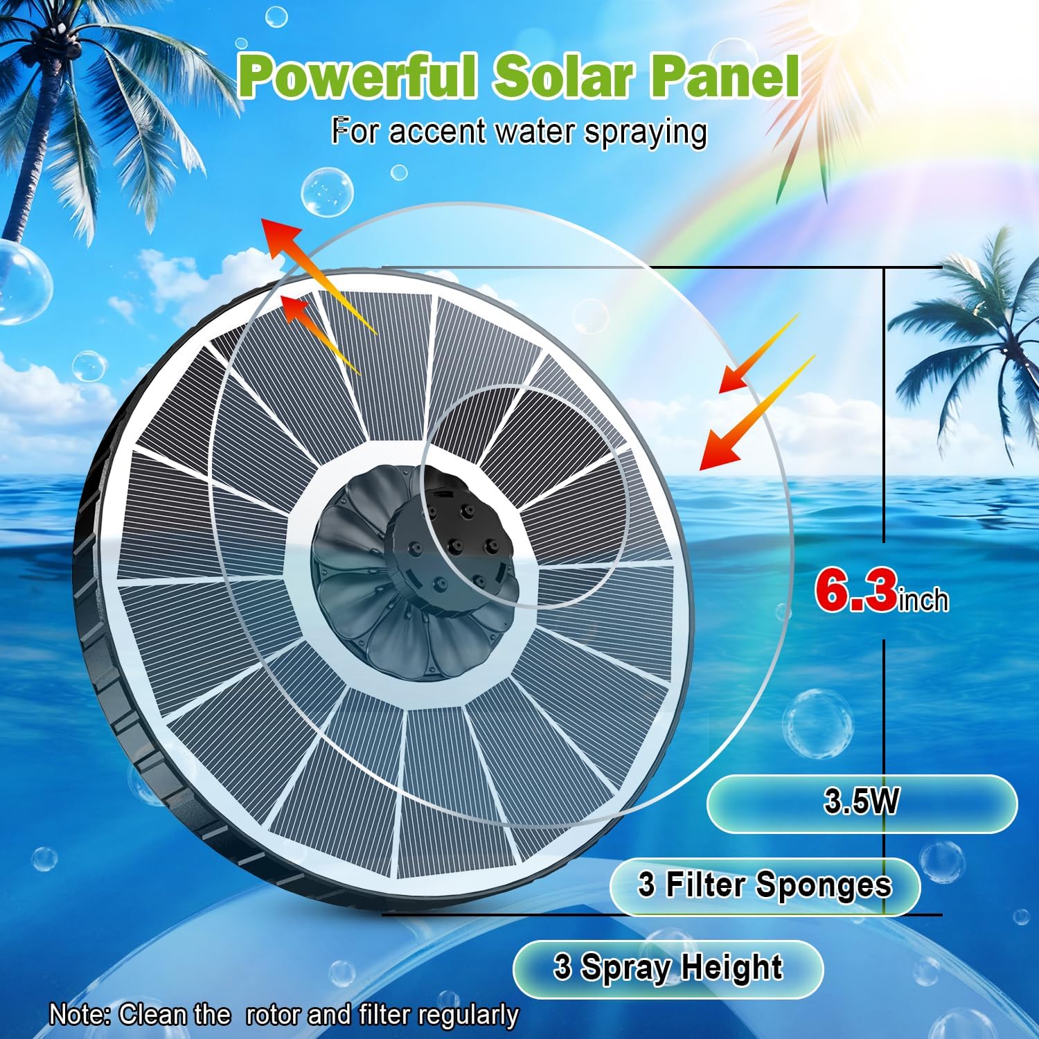 Thumbnail 4 de SZMP 3.5W Solar Springbrunnen für Außen – Upgraded 270° Rotierende Stangen, 8 Düsen, 3 Stufen Wasserhöhe
