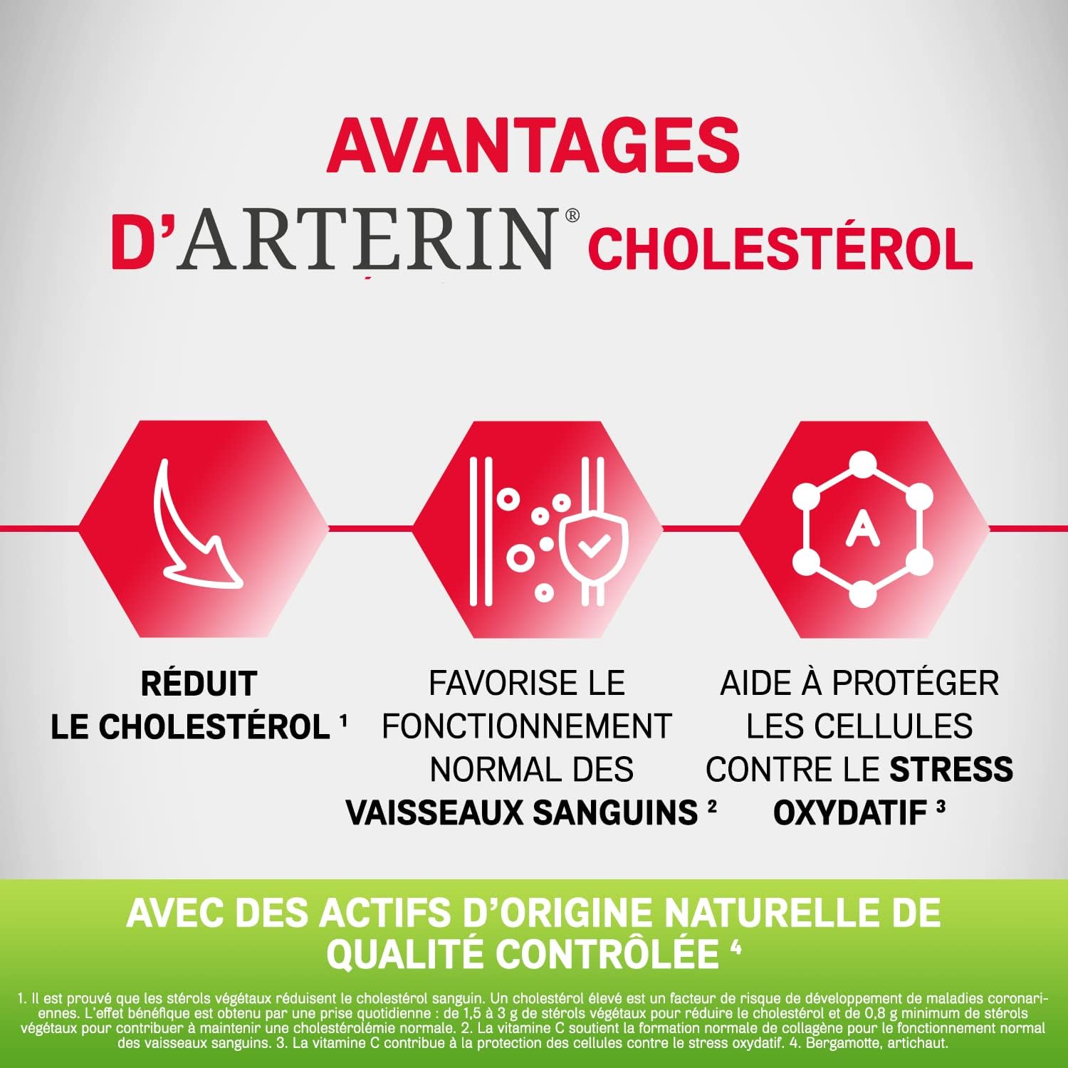 Detalle de ARTERIN Cholestérol – Complément alimentaire à base de plantes, stérols végétaux et vitamine C, 90 comprimés