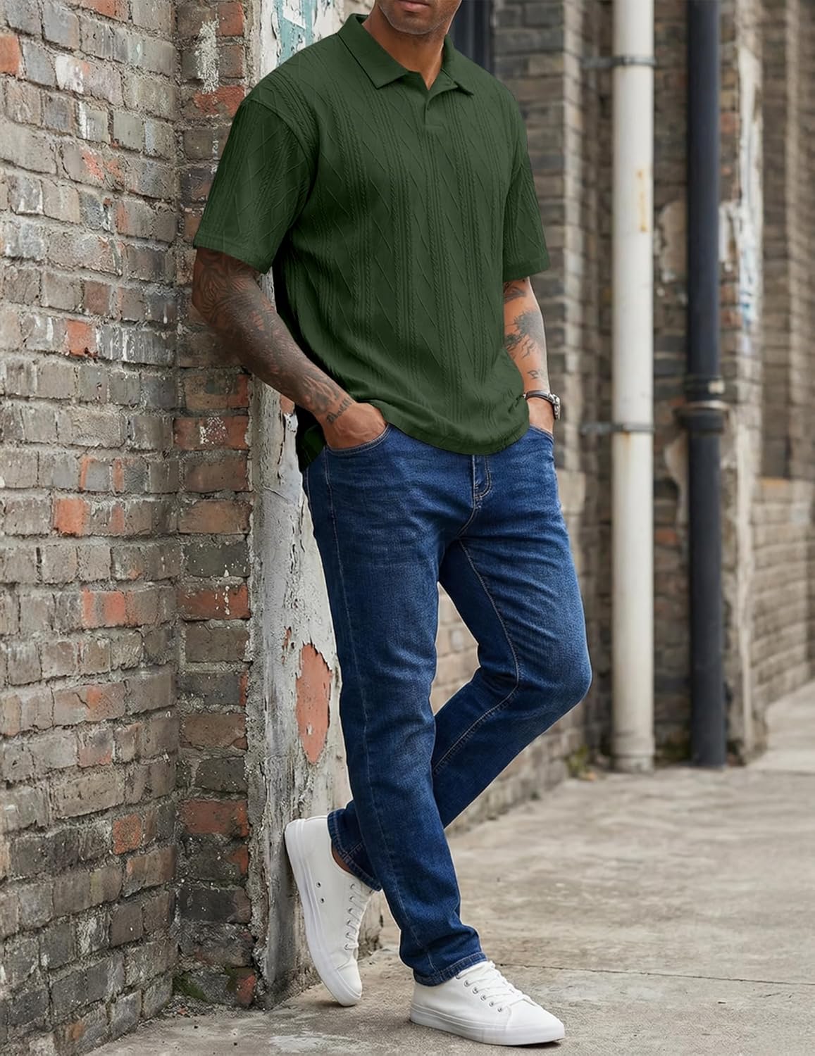 Thumbnail 5 de JMIERR Men’s Polo Shirt with Textured Knit and Button Closure