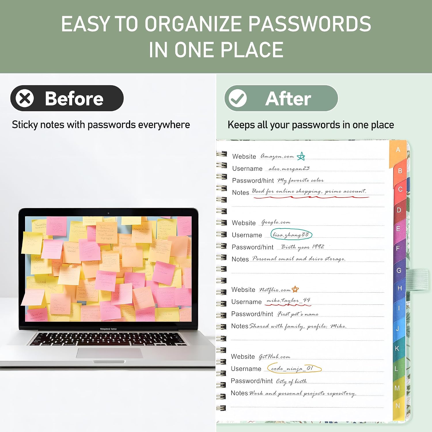 Detalle 2 de ZXHQ Password Book, 5.8" x 8.4" with A–Z Tabs and PU Leather Cover