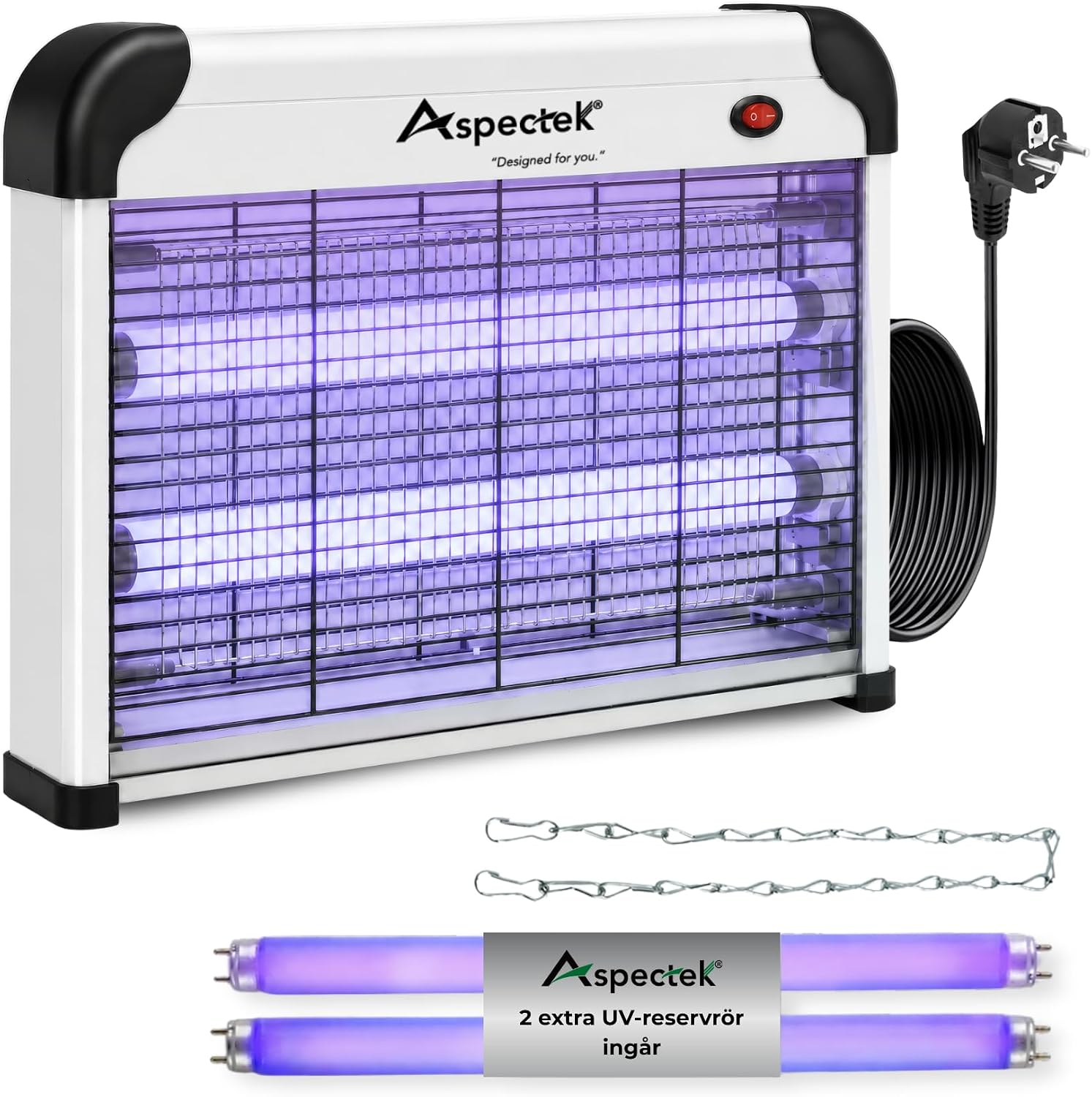 Detalle de ASPECTEK UPGRADED 20W insektsdödare med två UV-lampor och skyddsgaller