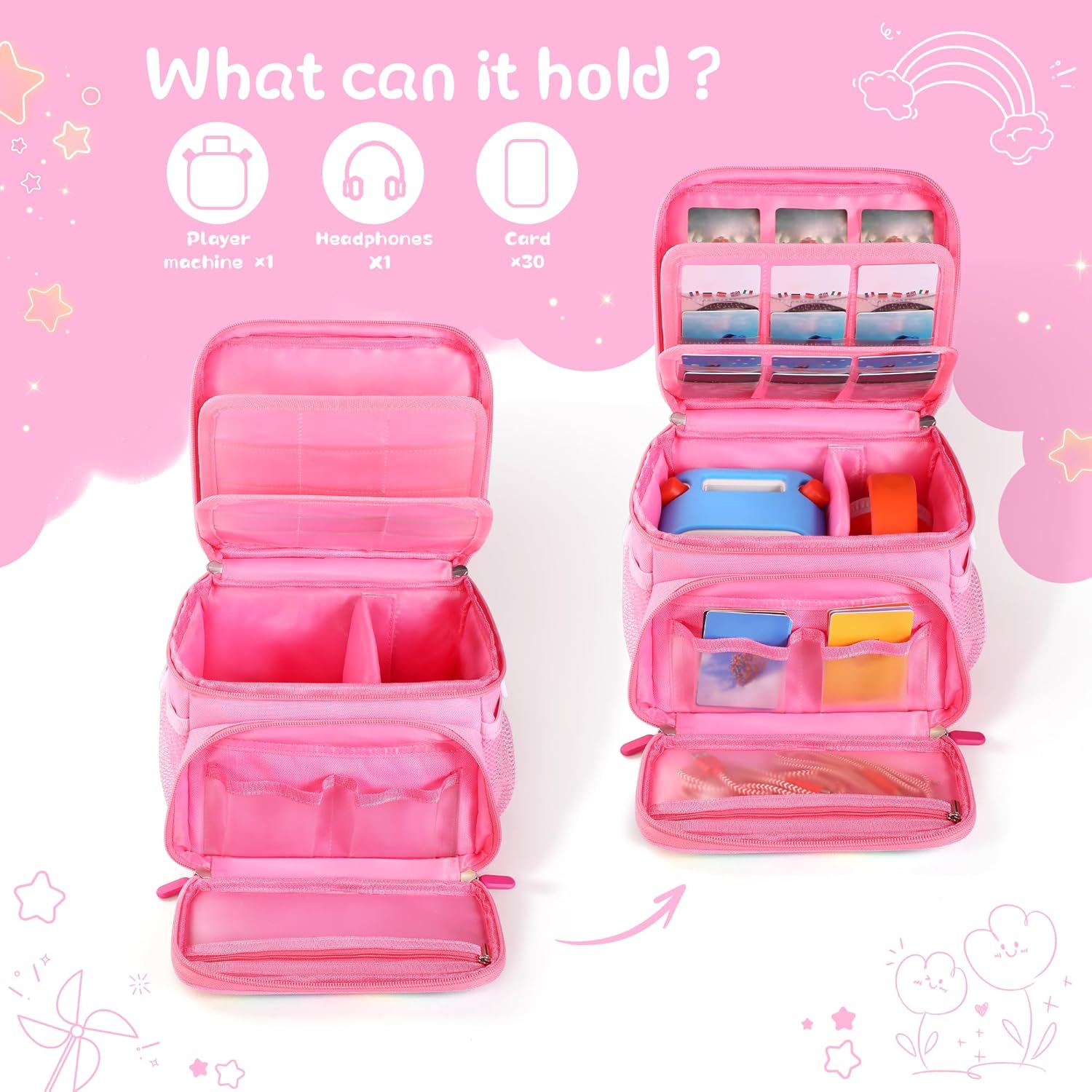 Detalle 2 de TATAVR Travel Carrying Case for Yoto Player 3rd Gen – Card Holder for 30 Cards, with Shoulder Strap (Pink)