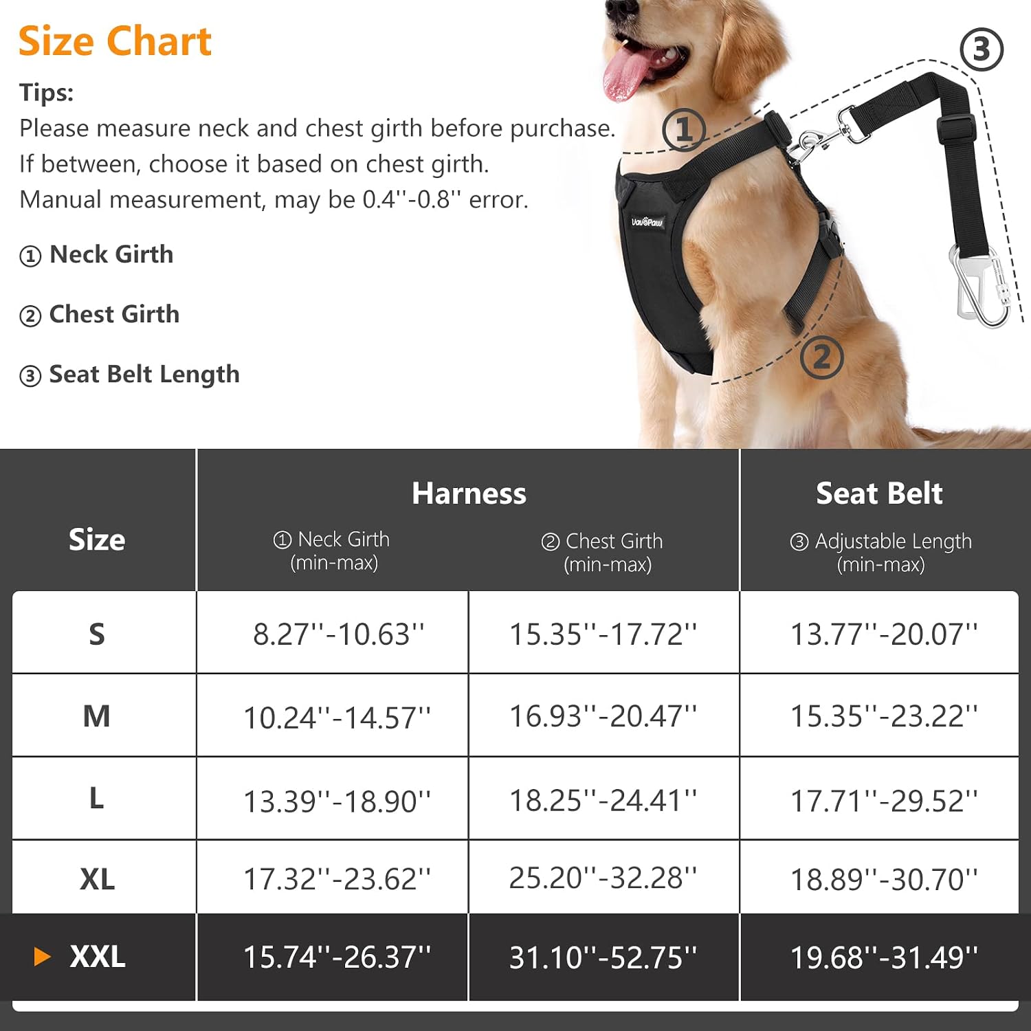 Detalle de VavoPaw XXL Black Dog Seat Belt Vest Harness
