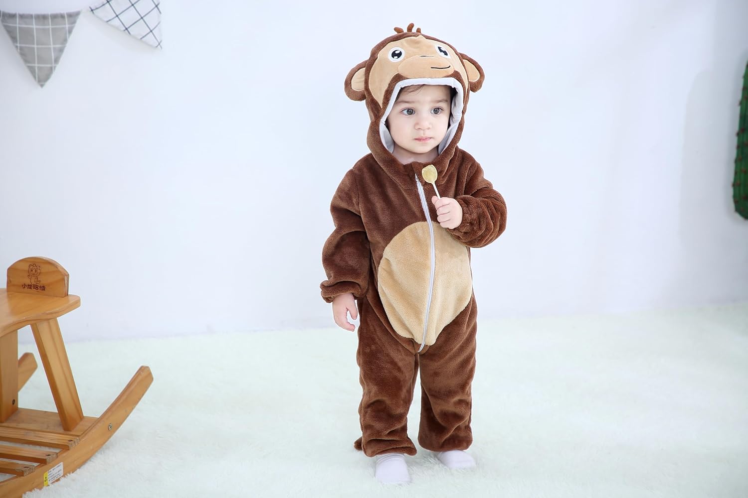 Detalle 2 de Dream cosplay Baby Flannel Animal Costume, Hooded Unisex Jumpsuit