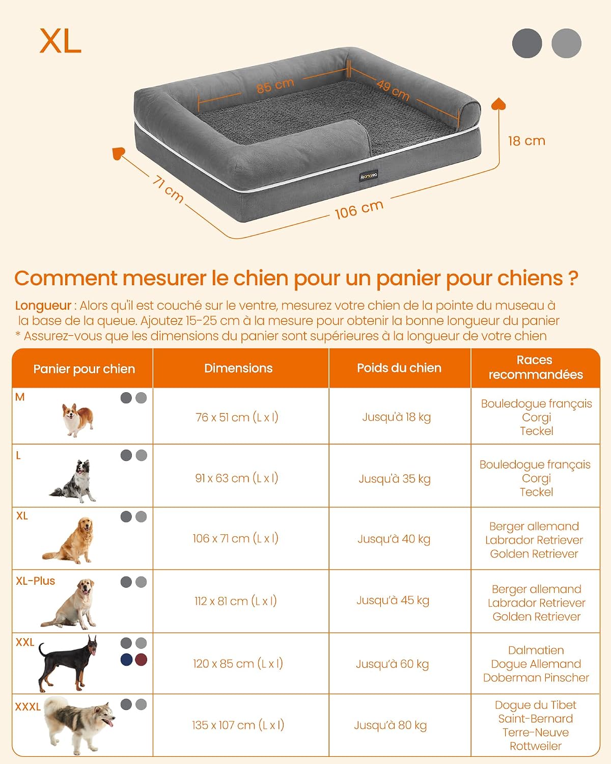 Thumbnail 4 de Feandrea Panier orthopédique pour chien 106 × 76 × 18 cm