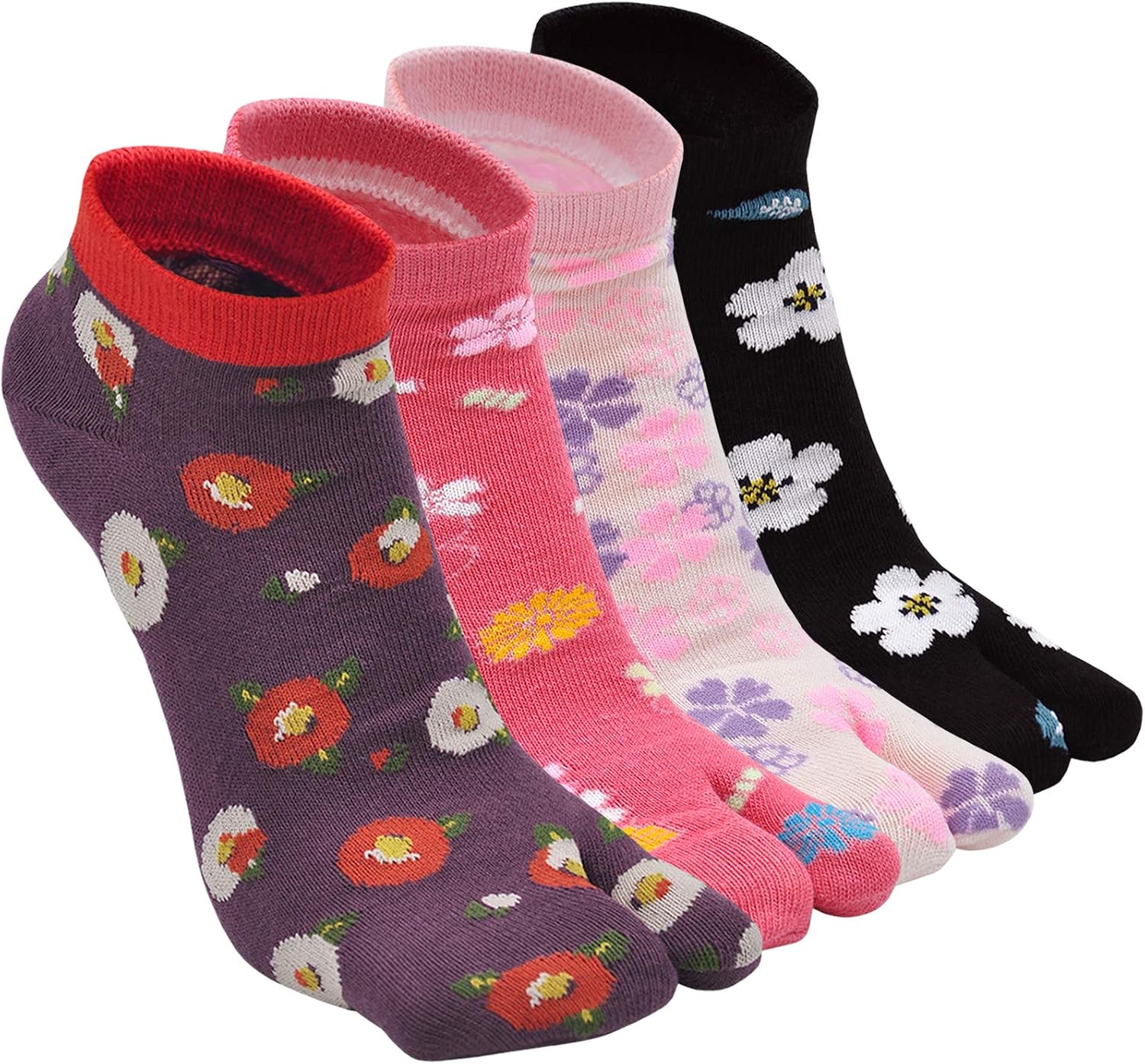 Chaussettes japonaises Tabi femme en coton – Sakura motif, 4 paires (taille 35-41)