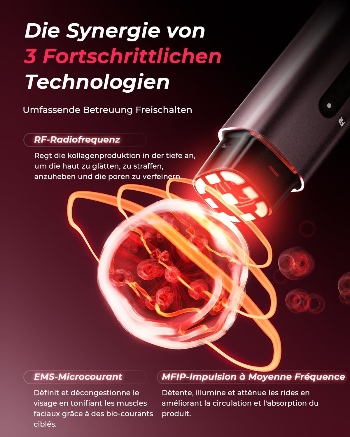 Thumbnail 2 de Gesichtsmassagegerät Radiofrequenz 5-in-1: EMS, LED-Lichttherapie und mehr (Roségold)