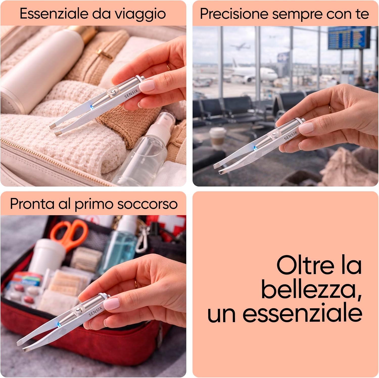 Thumbnail 4 de Sensica Pinzette Sopracciglia con Luce LED Professionali e punta obliqua in acciaio inox