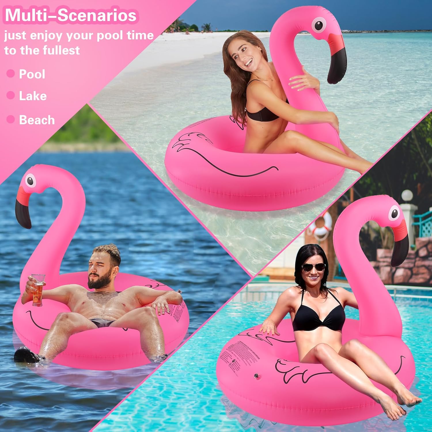 Thumbnail 6 de DeeprBlu Bouée Piscine Adulte 107 cm – Radeau Flamingo 0,35 mm, Grande Chaise Flottante Durable