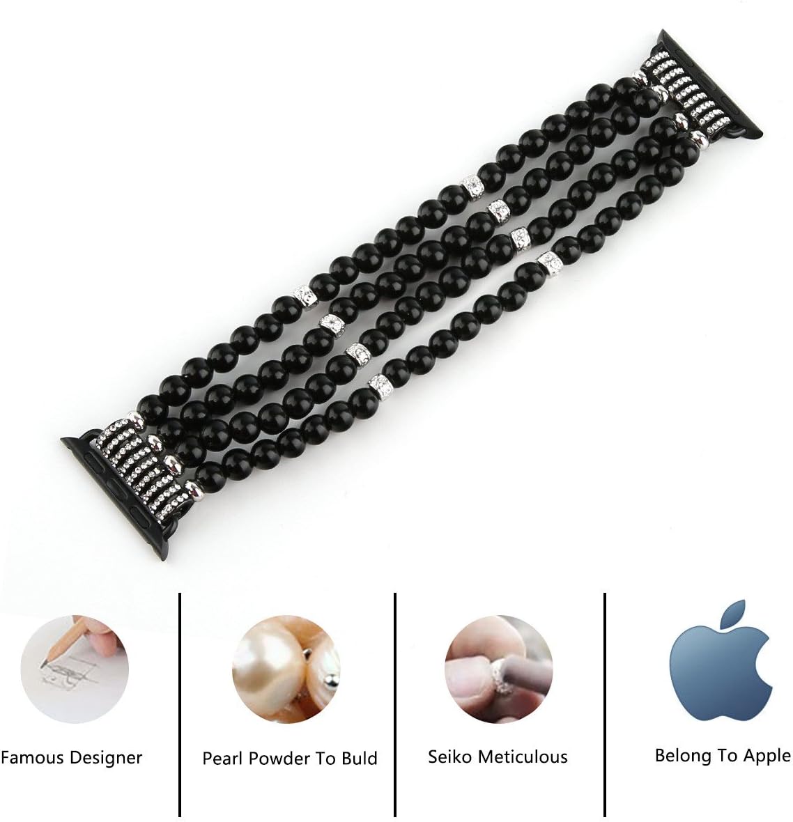 Detalle de GEMEK Pearl Beaded Elastic Apple Watch Strap (38/40/41mm) – Black