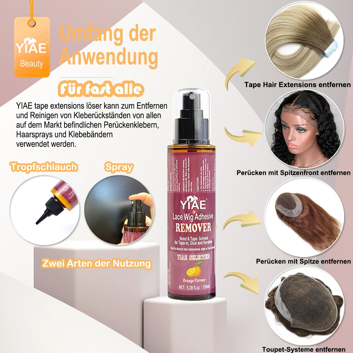 Detalle de YIAE Bonding Löser für Extensions (150 ml) – Schnelle, schonende Tape- und Kleberentfernung