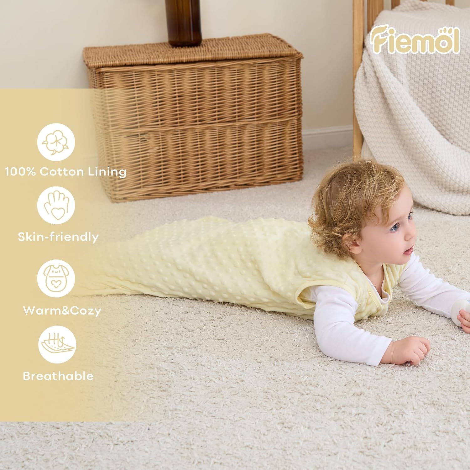 Thumbnail 5 de FIEMOL Schlafsack Baby 0–6 Monate 1,5 Tog – Beigeneutraler 2er Pack (67 cm) aus Baumwolle & Plüsch
