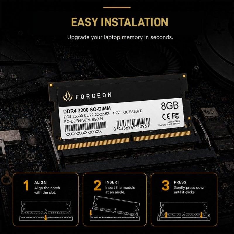 Detalle 2 de Forgeon Cyclone PLUS SODIMM DDR4 3200 MHz 8GB CL22 Negra