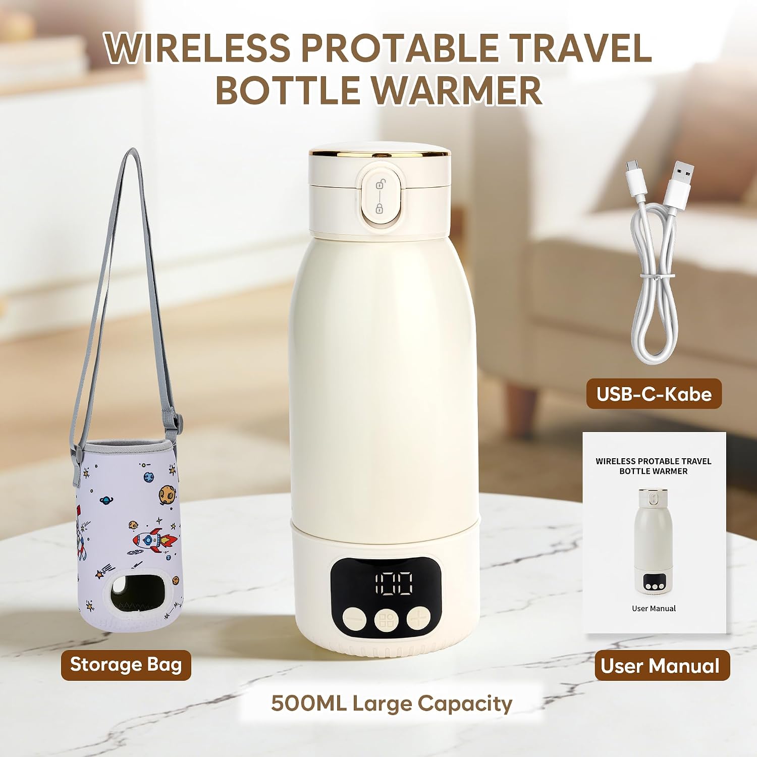 Thumbnail 6 de DOXCJQME Baby Flaschenwärmer Unterwegs – 3-Minuten-Heizung, 500 ml Kapazität, USB-C Laden