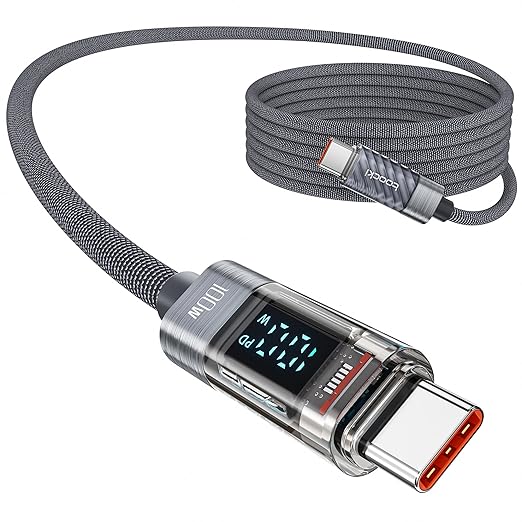 Detalle de toocki Cable USB C a USB C 100W con Pantalla LED ⚡ 2 M