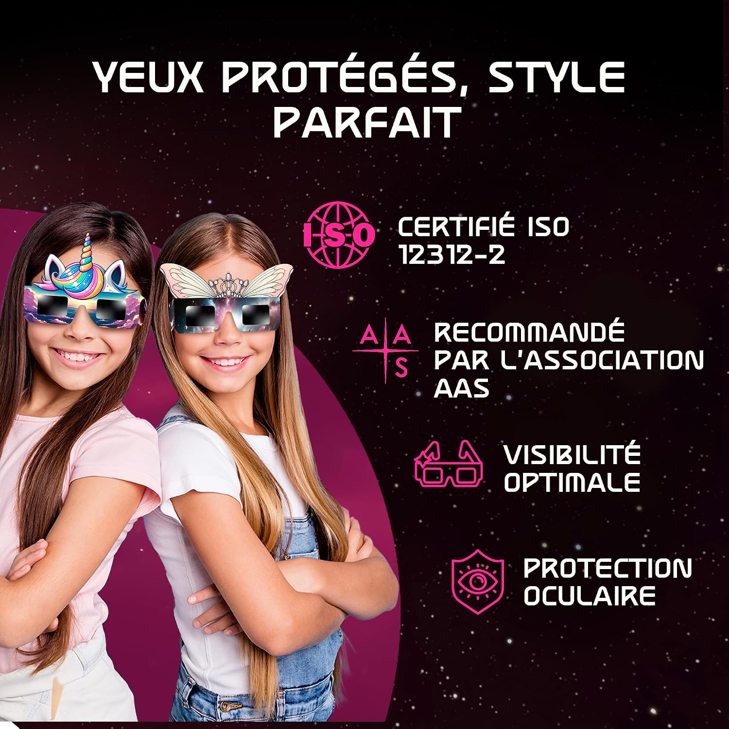 Detalle de Galaxium Lunettes d'éclipse solaire pour enfants – Lot de 12, licorne et princesse, ISO 12312-2 & CE