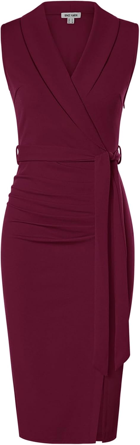 Thumbnail 6 de Robe fourreau GRACE KARIN sans manches – col châle, ceinture amovible, longueur mi-mollet