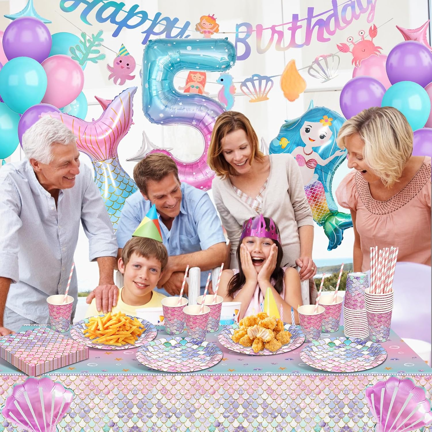 Detalle 1 de yosiio Meerjungfrau Partygeschirr Set 5 Jahre