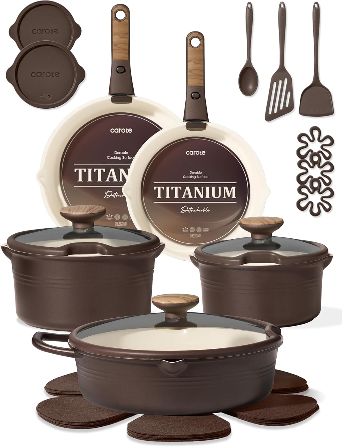CAROTE 22Pcs Titanium Cookware Set 22pc