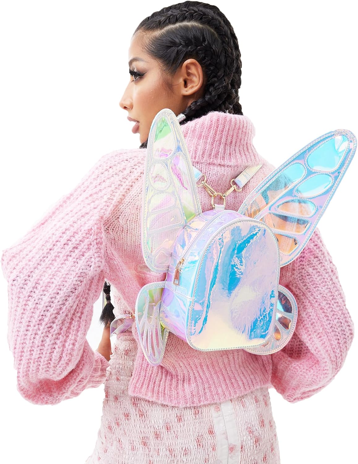 Detalle de fancybag Holographic Butterfly Wings Women Backpacks – fun daypack with fairy wings rave accessories