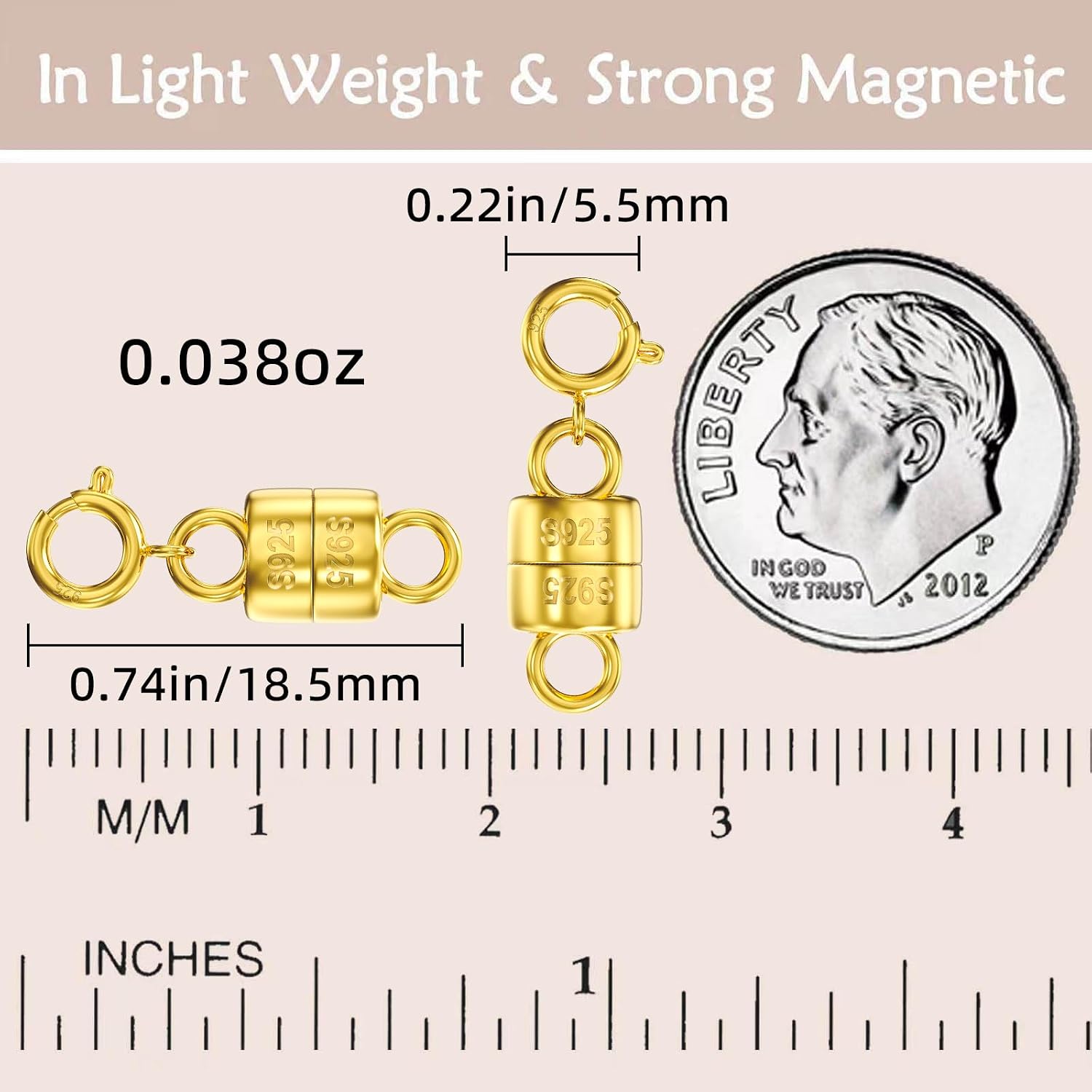 Detalle de OHINGLT 01 Magnetic Necklace Clasps, 925 Sterling Silver, Gold-Plated, 2-Pack