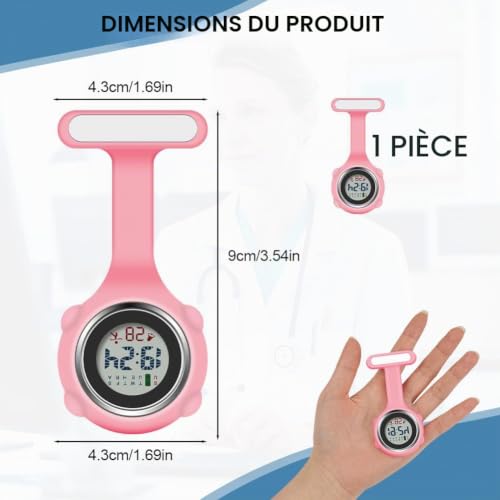 Detalle 2 de Vicloon Montre Infirmière en Silicone avec Clip – Broche et Fob | Rose