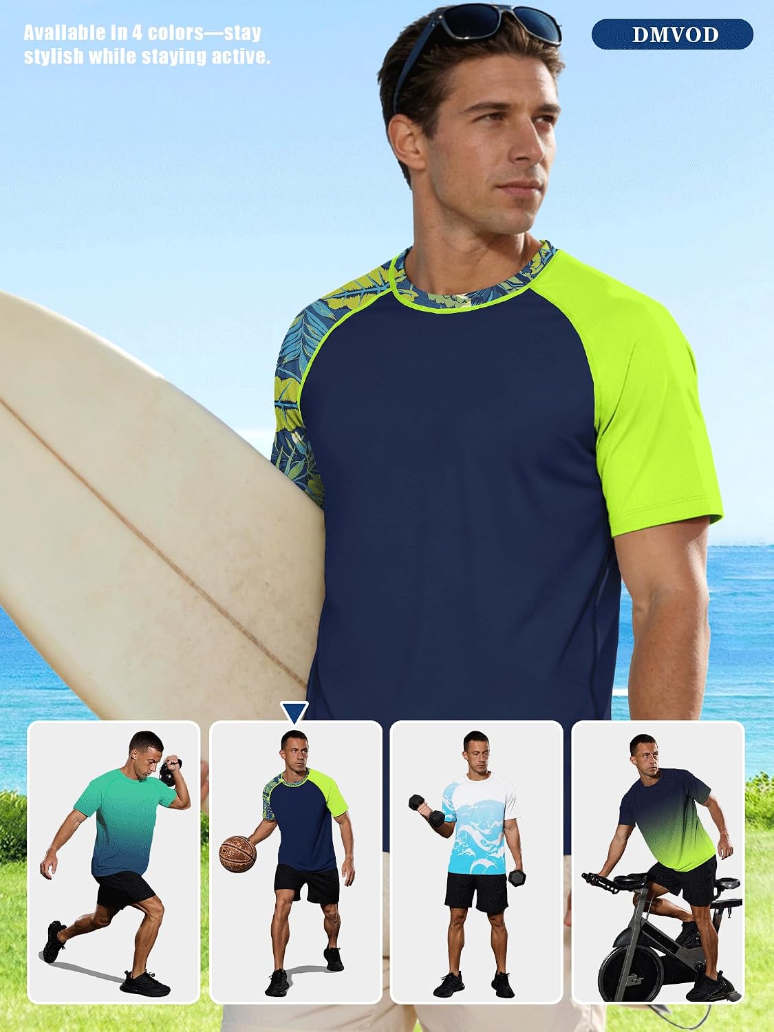 Detalle de Men's UPF 50+ Rash Guard Short Sleeve T-Shirt – Quick Dry UV Swim Top for Surfing, Swimming & Gym