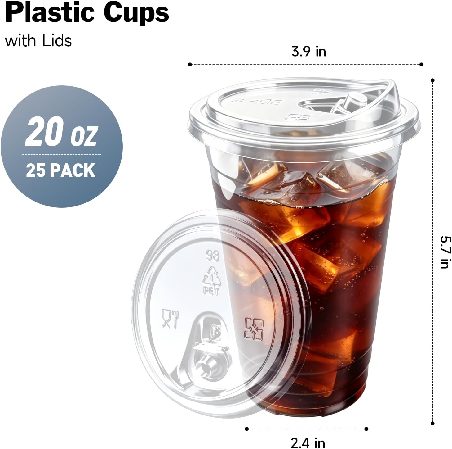 Detalle de Clear Plastic Cups with Lids, 20 oz