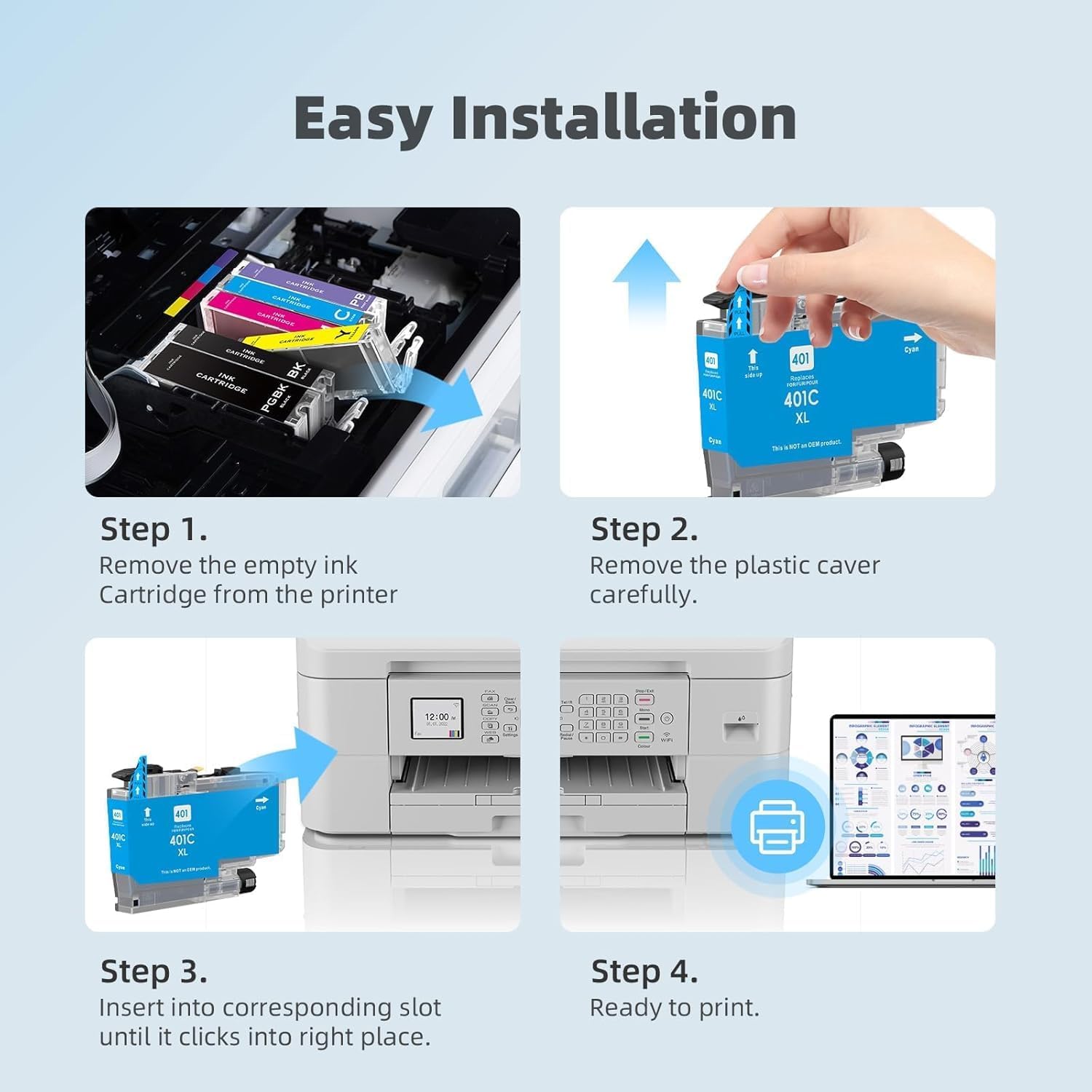 Detalle 2 de belietop LC401XL Ink Cartridges, 4-Pack for Brother MFC-J1010DW Series